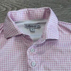 Collars & Co Dress Collar Polo Mens Small Pink Gingham Performance Preppy Casual